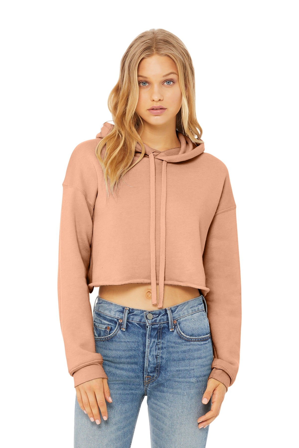 BELLA+CANVAS  Women's Sponge Fleece Cropped Fleece Hoodie. BC7502 - Peach
