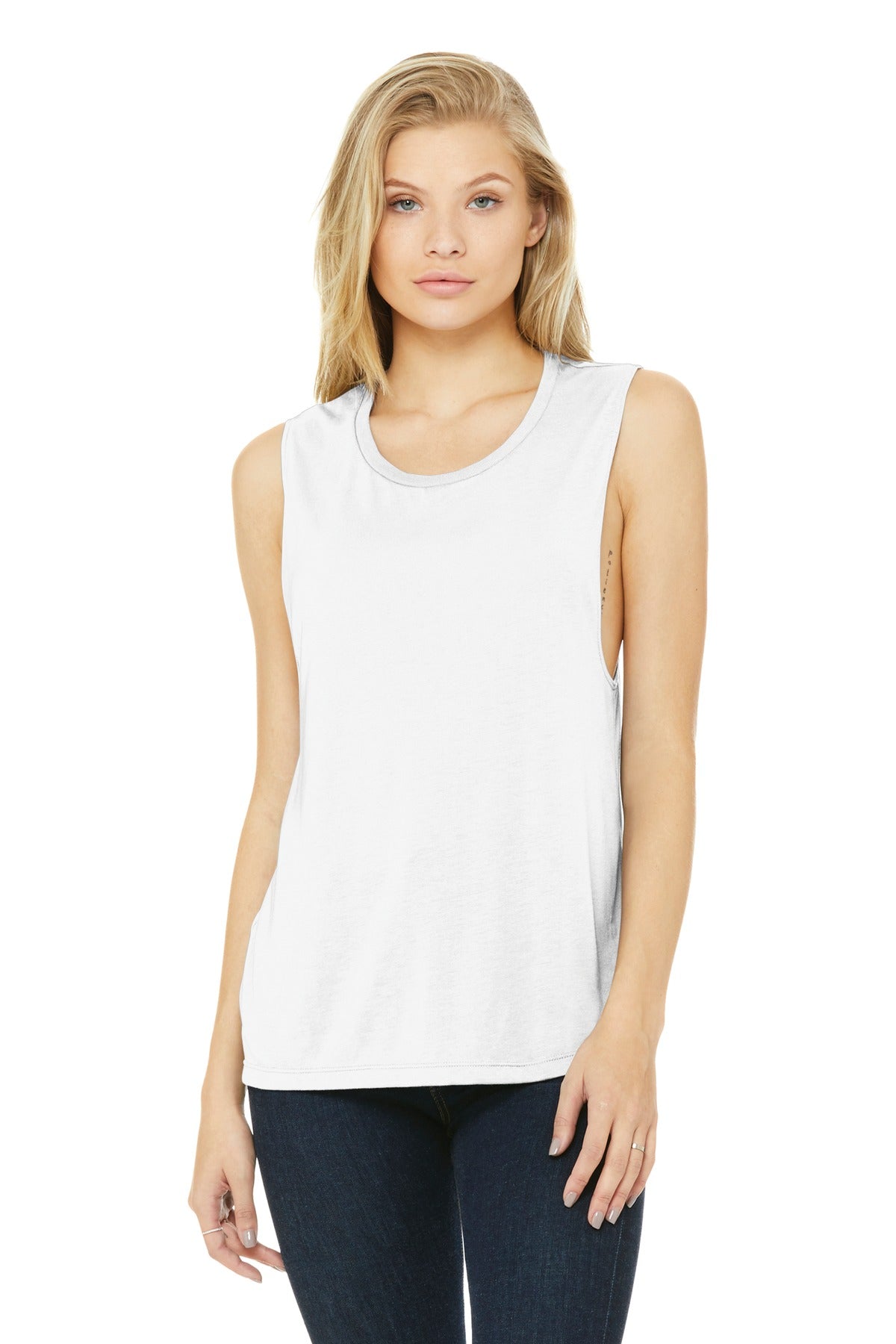 BELLA+CANVAS  Women's Flowy Scoop Muscle Tank. BC8803 - White
