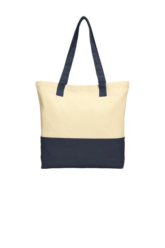 Port Authority Colorblock Cotton Tote. BG414 - Natural/ Navy