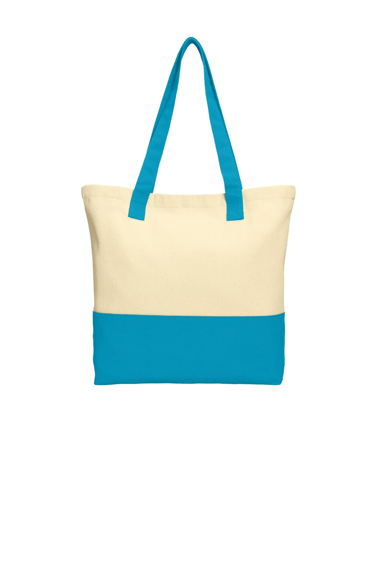 Port Authority Colorblock Cotton Tote. BG414 - Natural/ Turquoise
