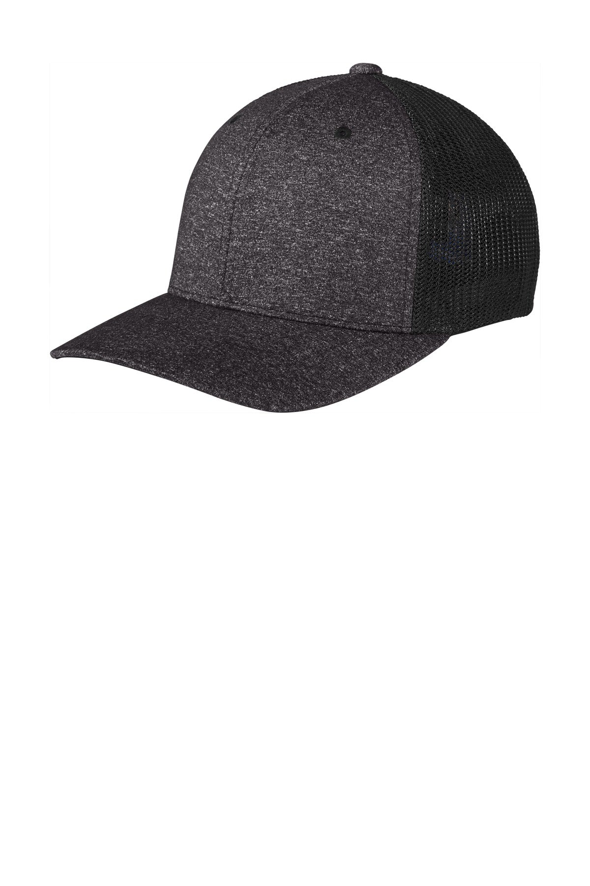 Port Authority  Flexfit  Melange Mesh Back Trucker Cap C302 - Black/ Dark Charcoal Heather