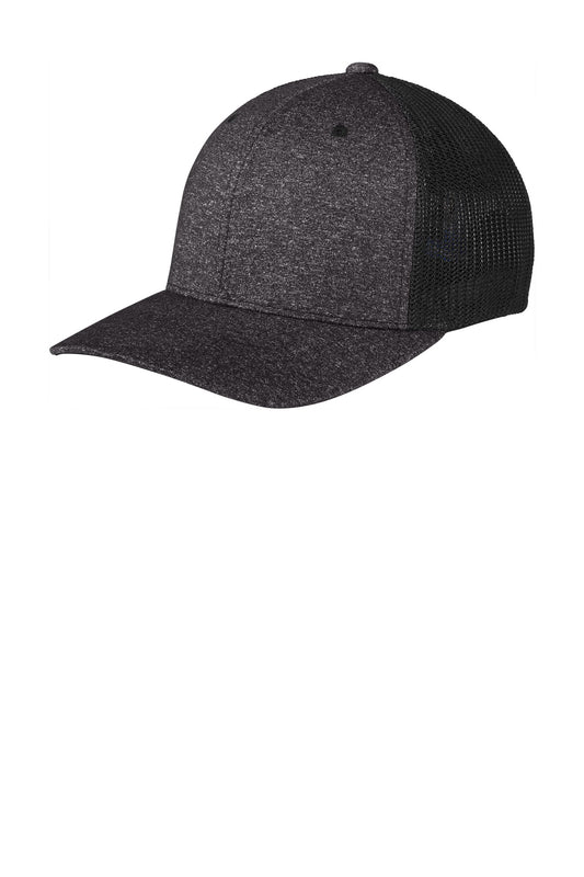 Port Authority  Flexfit  Melange Mesh Back Trucker Cap C302 - Black/ Dark Charcoal Heather