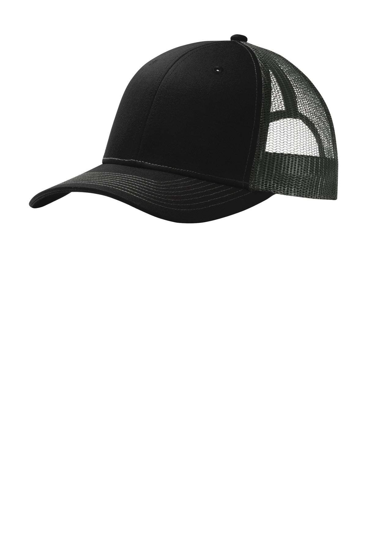 Port Authority Snapback Trucker Cap. C402 - Black/ Grey Steel