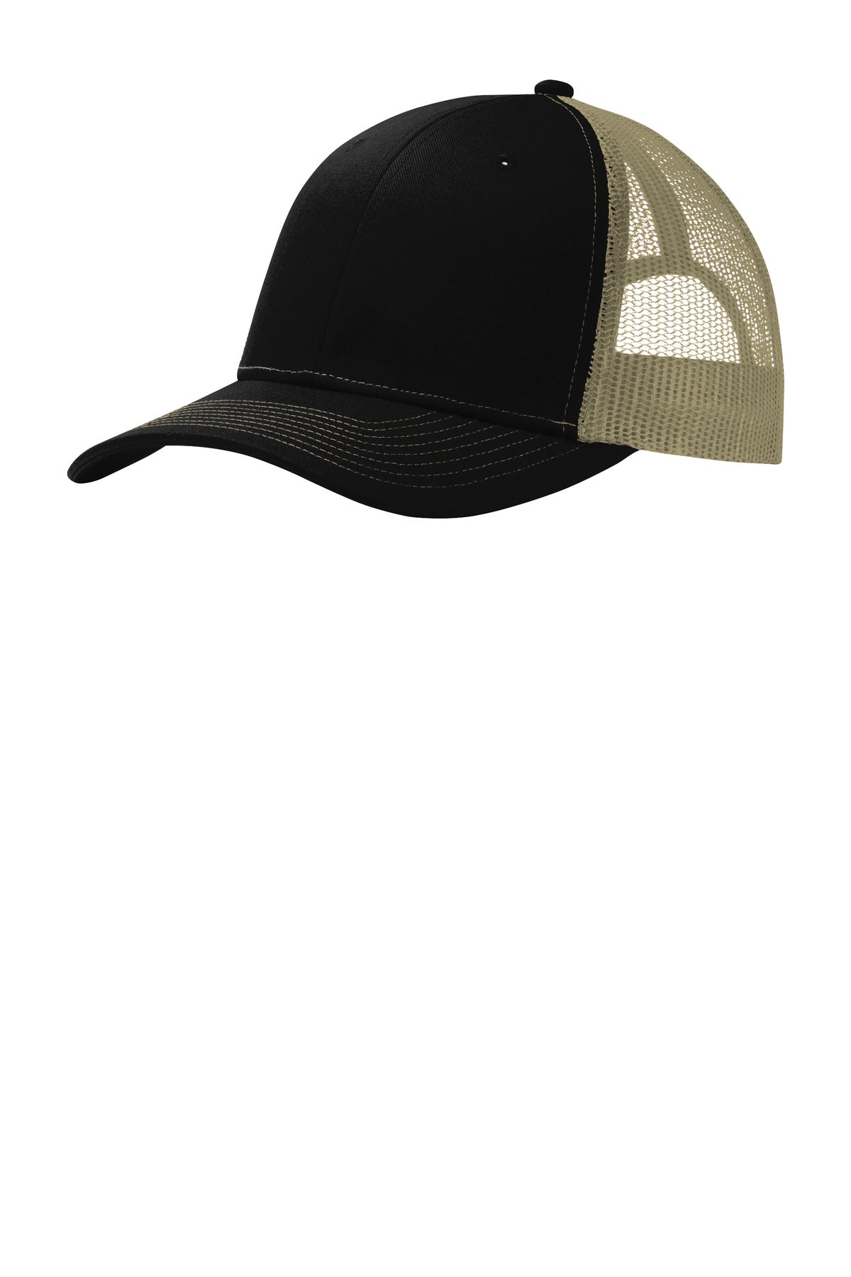 Port Authority Snapback Trucker Cap. C402 - Black/ Tan