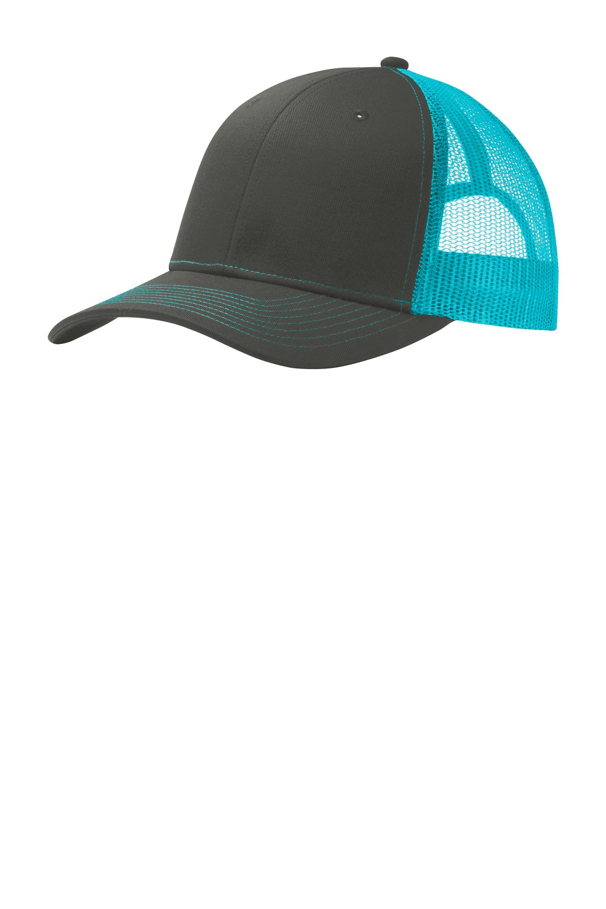 Port Authority Snapback Trucker Cap. C402 - Grey Steel/ Neon Blue