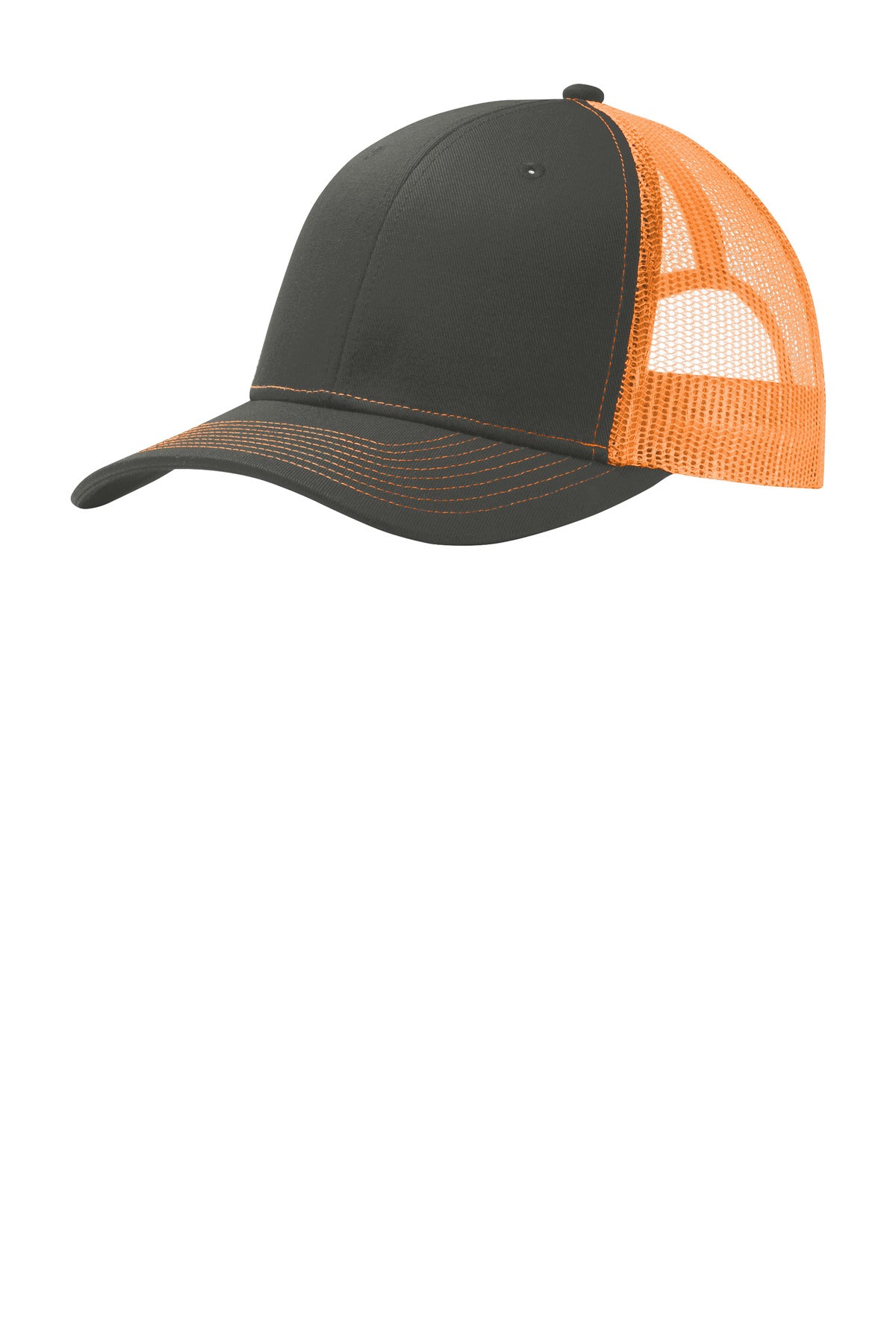 Port Authority Snapback Trucker Cap. C402 - Grey Steel/ Neon Orange