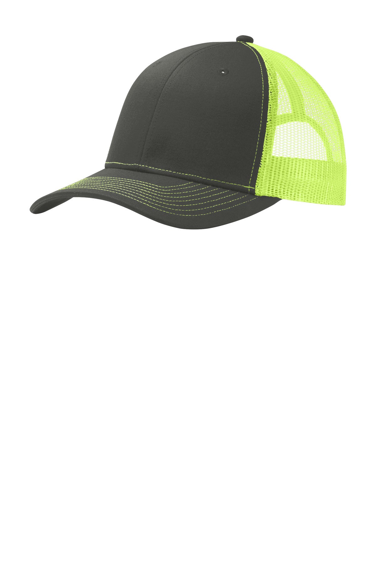 Port Authority Snapback Trucker Cap. C402 - Grey Steel/ Neon Yellow