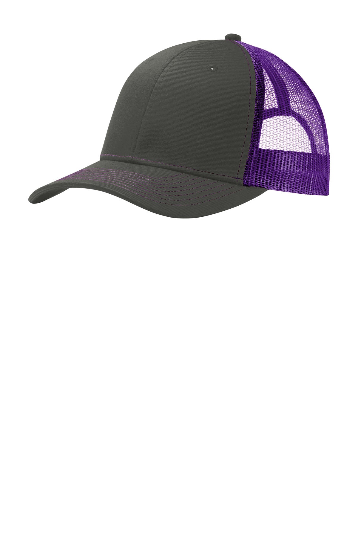 Port Authority Snapback Trucker Cap. C402 - Grey Steel/ Purple