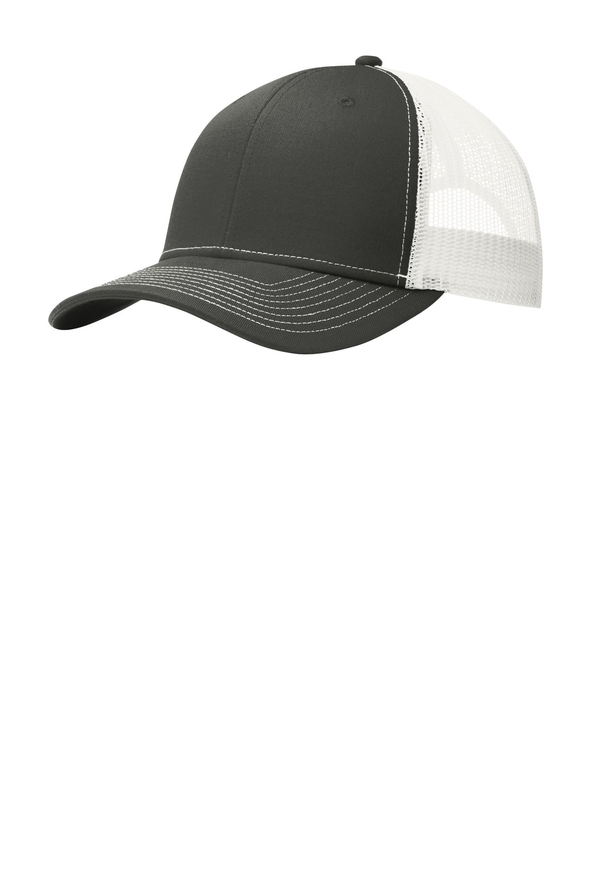 Port Authority Snapback Trucker Cap. C402 - Grey Steel/ White