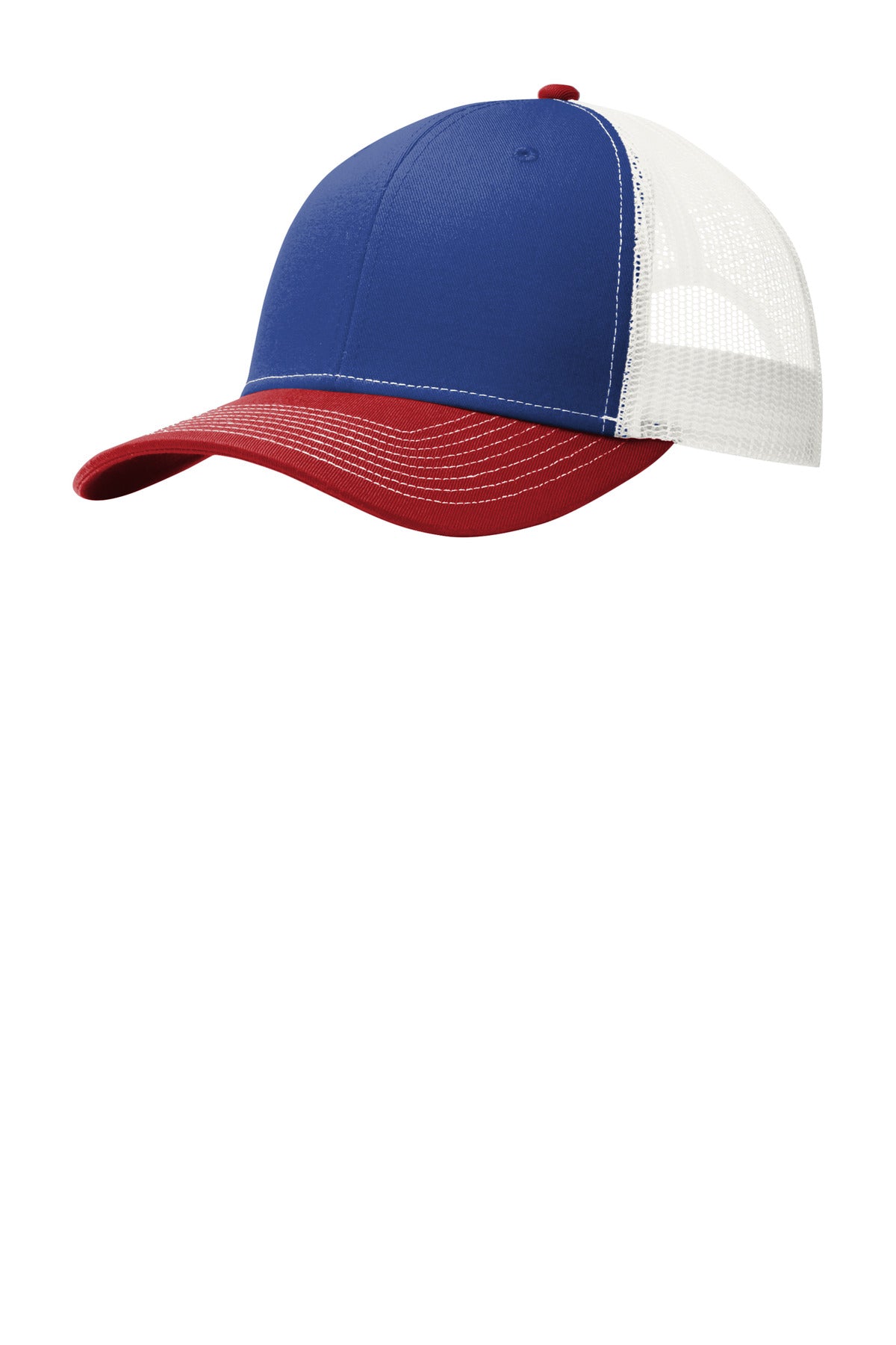 Port Authority Snapback Trucker Cap. C402 - Patriot Blue/ Flame Red/ White