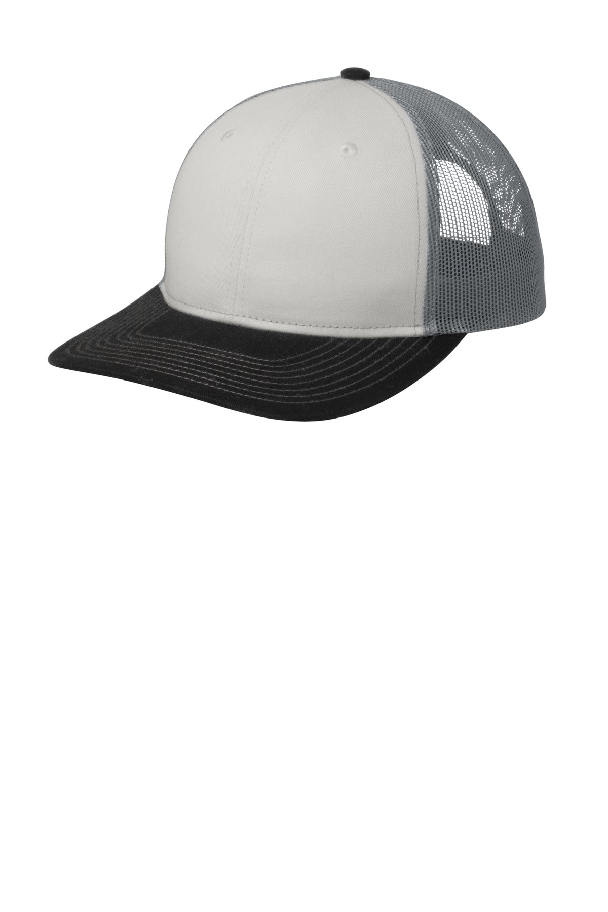 Port Authority Snapback Trucker Cap. C402 - White/ Black/ Gusty Grey