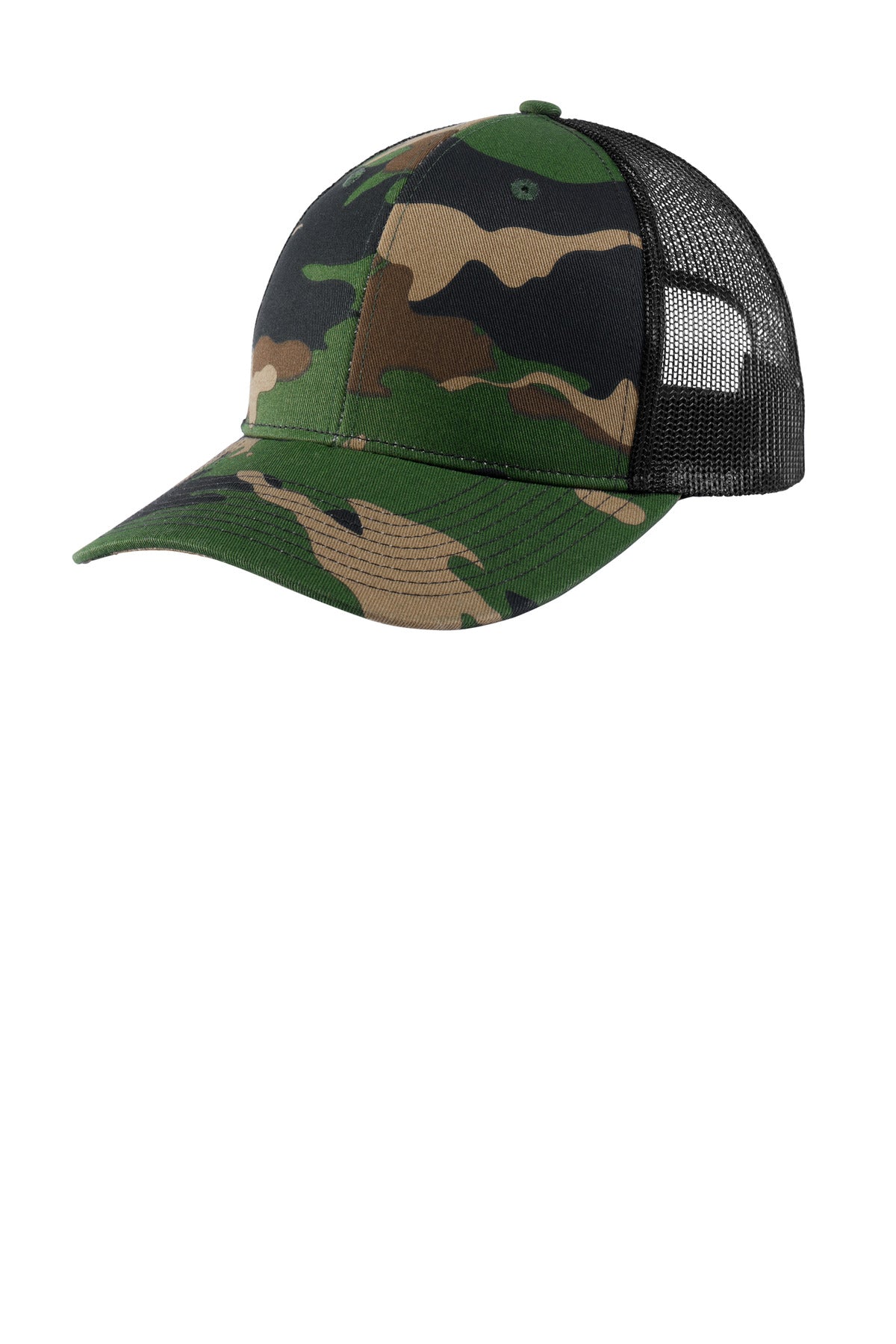 Port Authority Snapback Trucker Cap. C402 - Woodland Camo/ Black