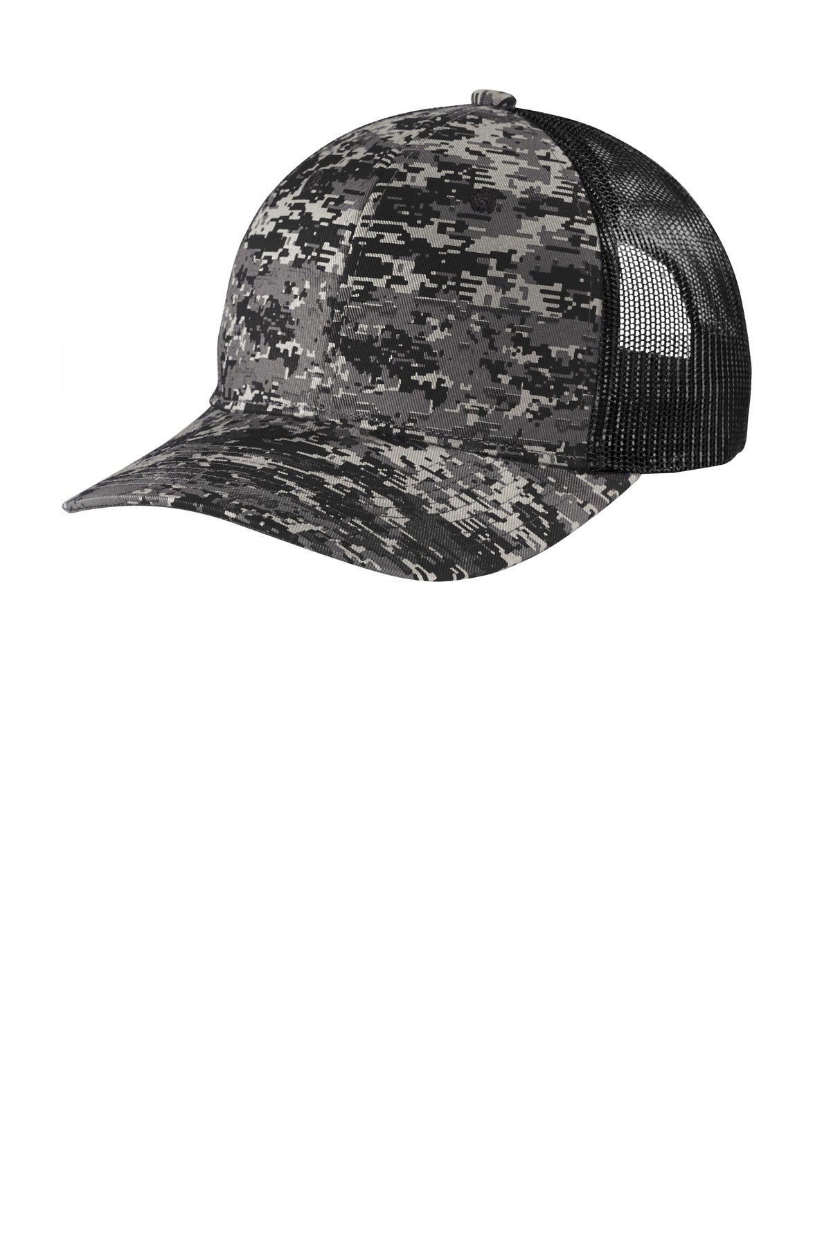 Port Authority  Digi Camo Snapback Trucker Cap C404 - Black Digi/ Black