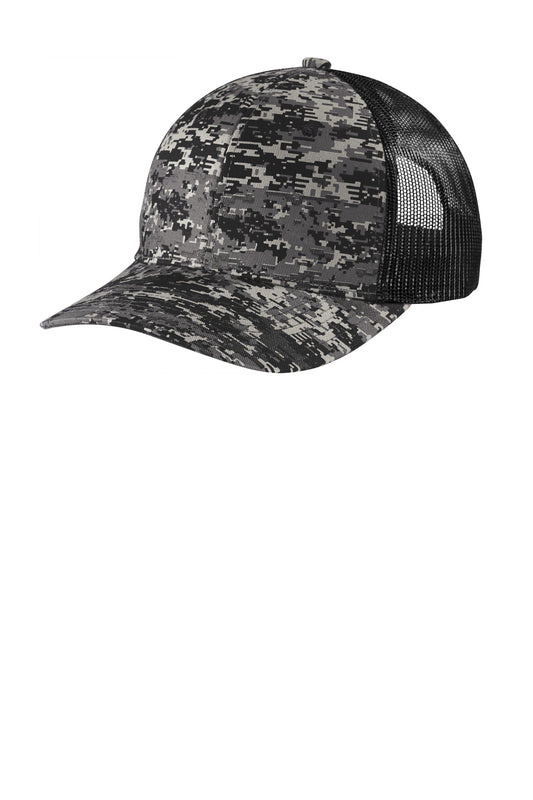 Port Authority  Digi Camo Snapback Trucker Cap C404 - Black Digi/ Black