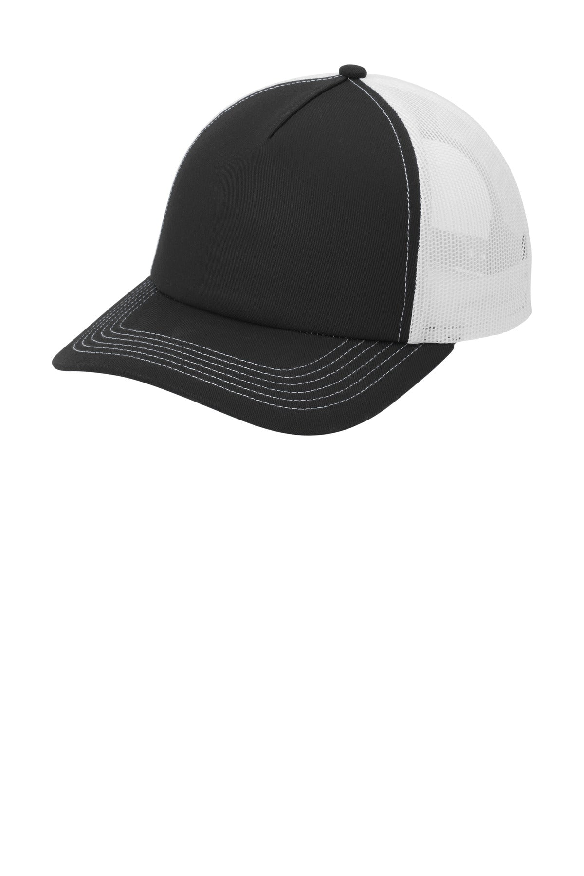 Port Authority Low-Profile Snapback 5-Panel Trucker Cap C405LP - Black/ White