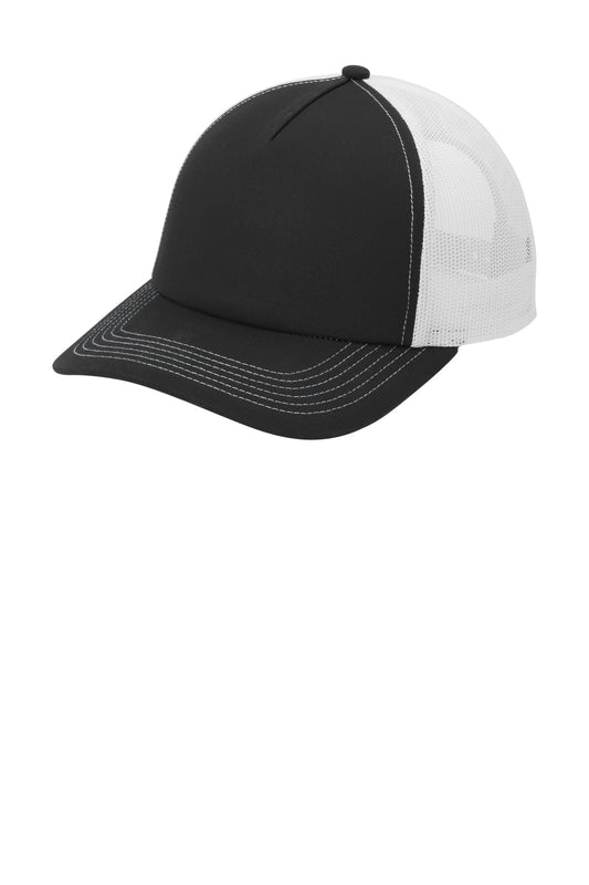 Port Authority Low-Profile Snapback 5-Panel Trucker Cap C405LP - Black/ White