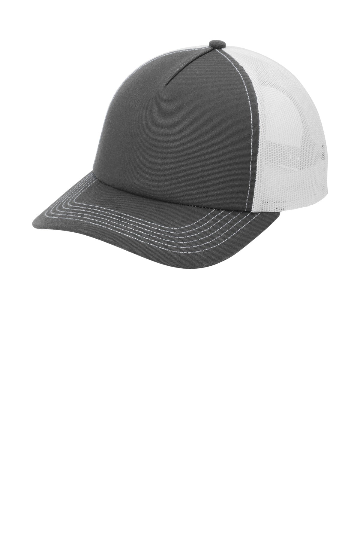 Port Authority Low-Profile Snapback 5-Panel Trucker Cap C405LP - Grey Steel/ White