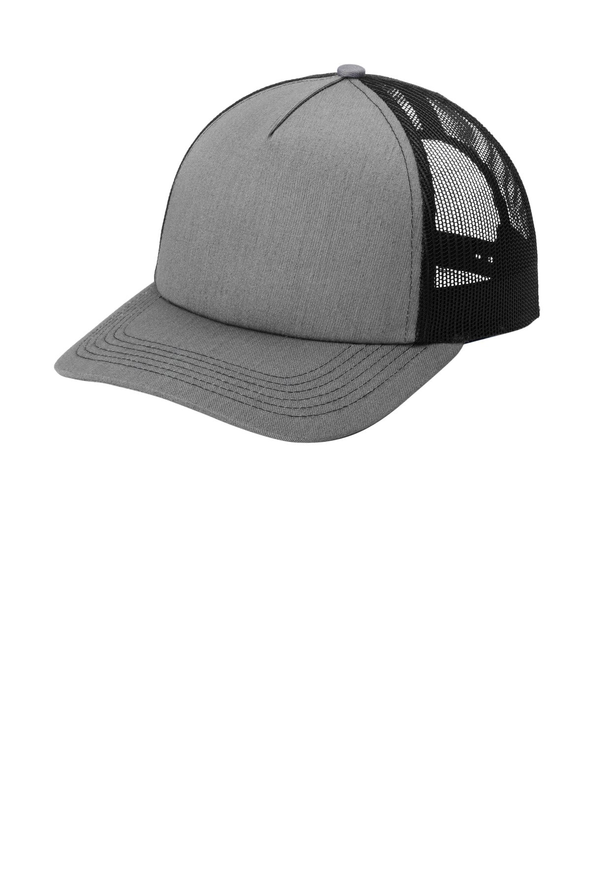 Port Authority Low-Profile Snapback 5-Panel Trucker Cap C405LP - Heather Grey/ Black