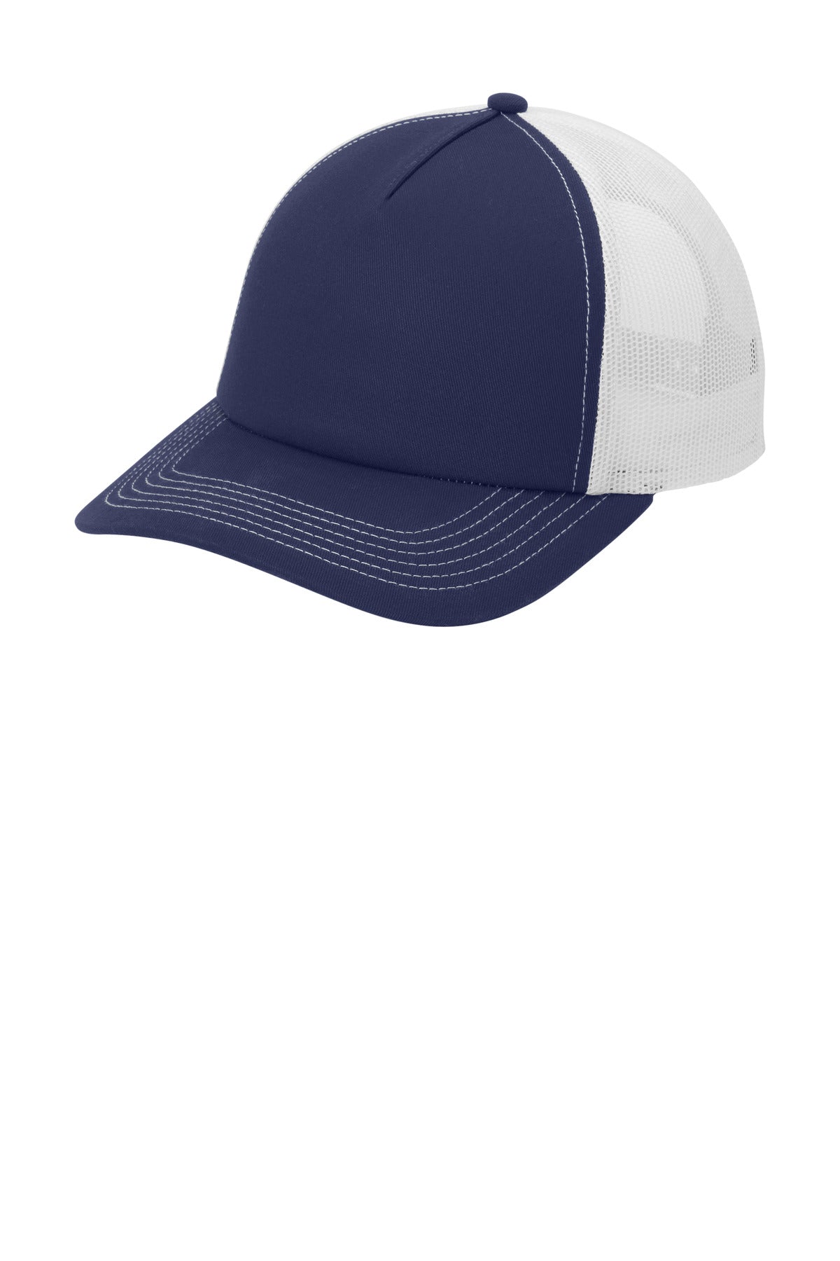 Port Authority Low-Profile Snapback 5-Panel Trucker Cap C405LP - True Navy/ White