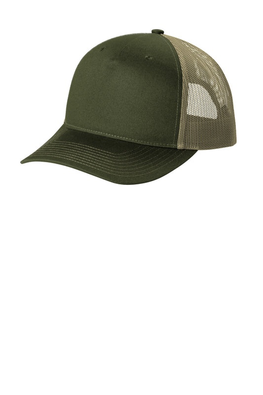 Port Authority Snapback Five-Panel Trucker Cap C405 - Olive Drab Green/ Tan