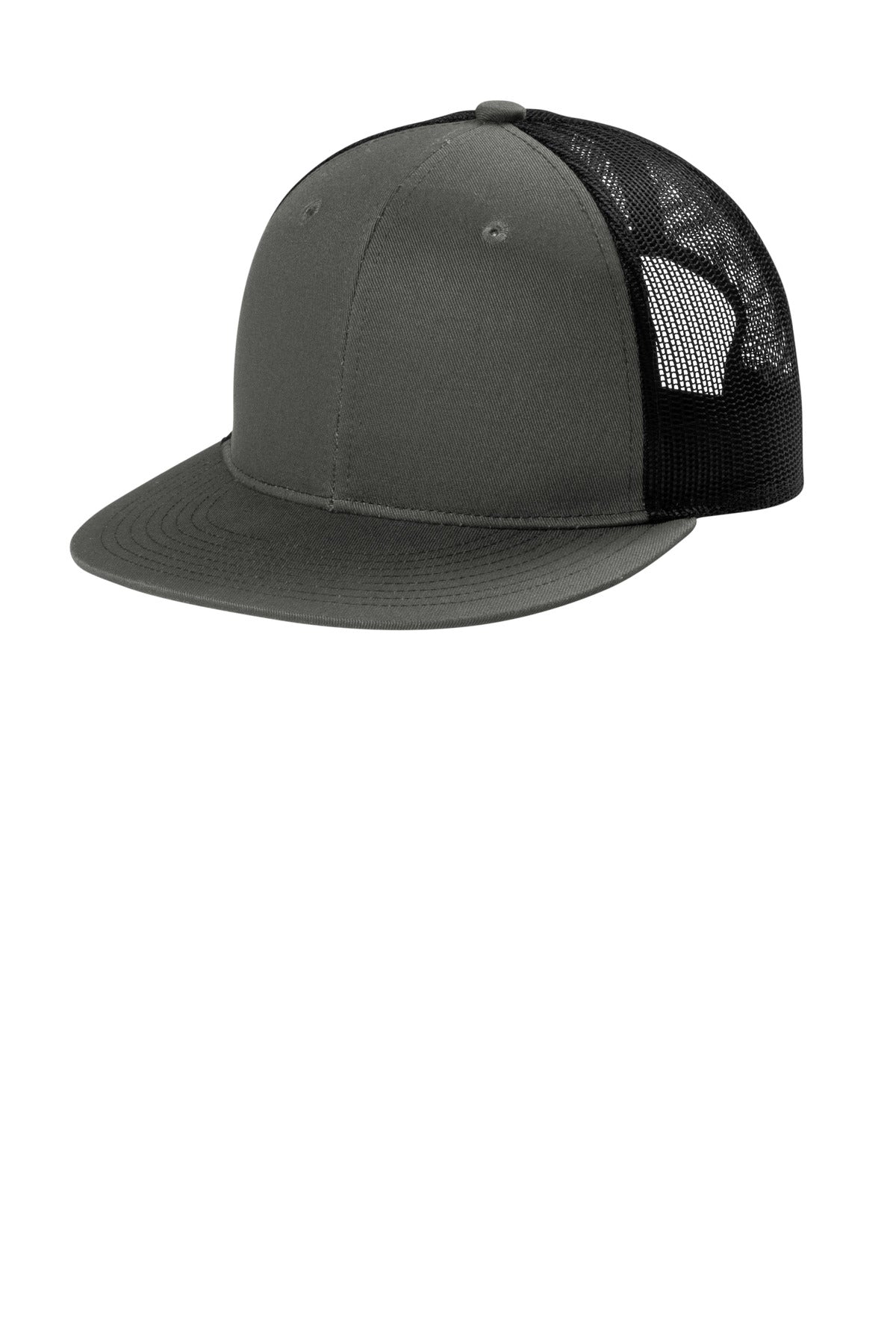 Port Authority Snapback Flat Bill Trucker Cap C407 - Grey Steel/ Black