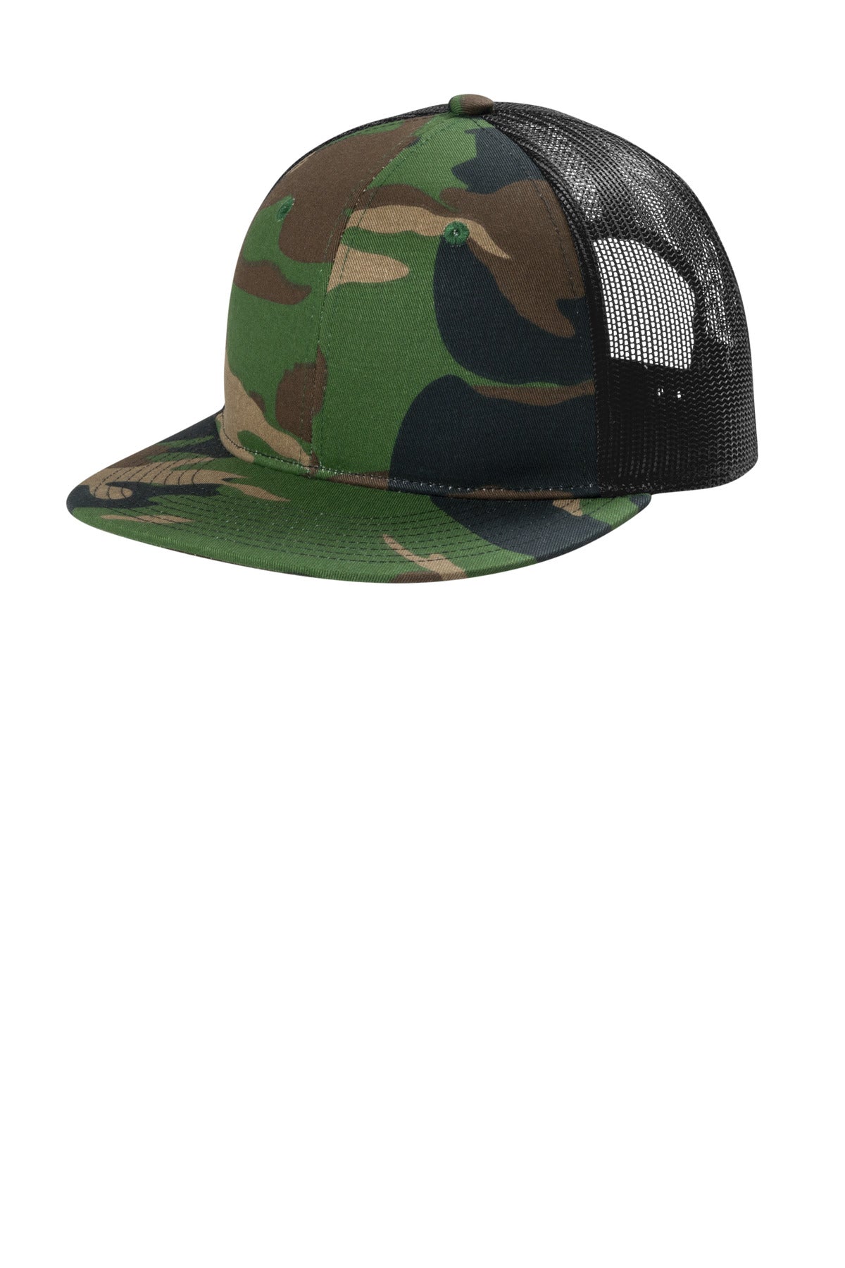 Port Authority Snapback Flat Bill Trucker Cap C407 - Woodland Camo/ Black
