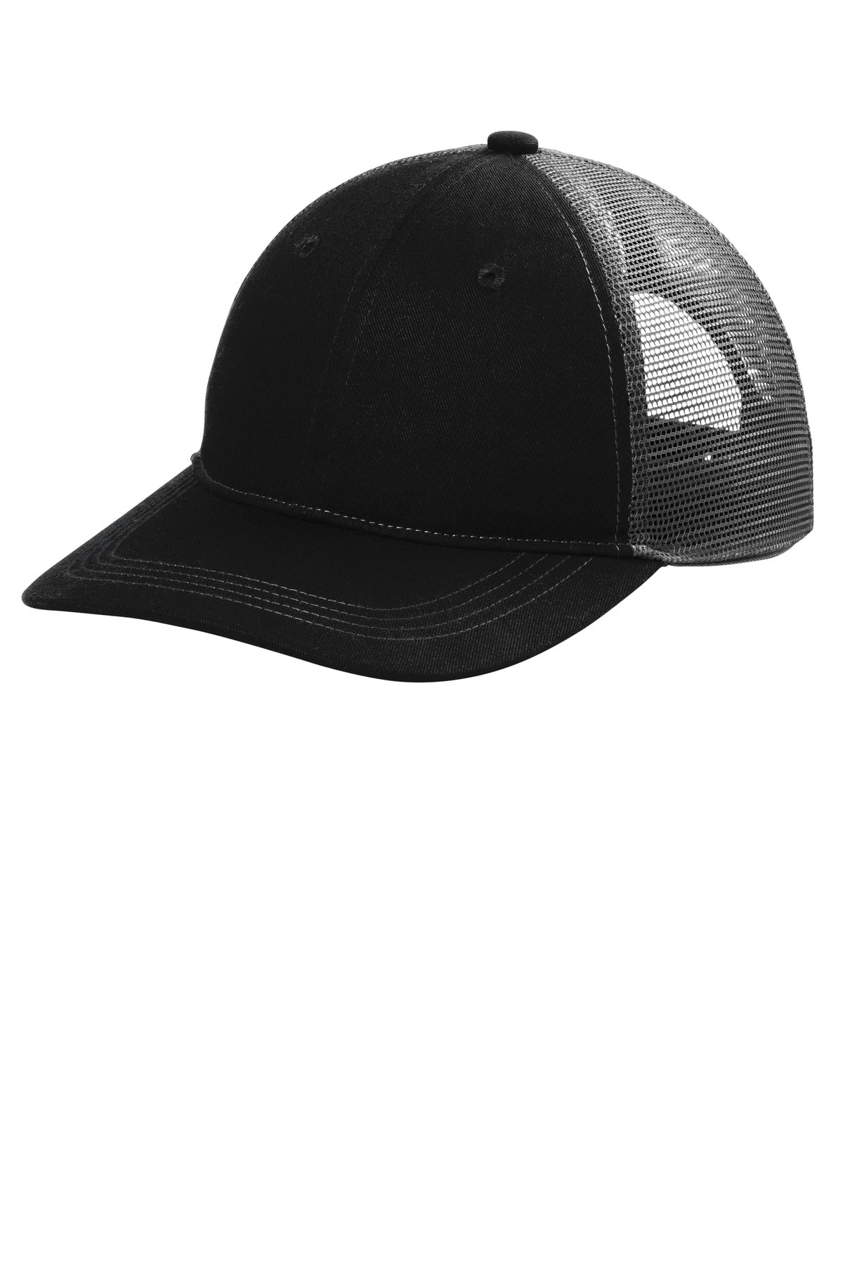 Port Authority Unstructured Snapback Trucker Cap C409 - Black/ Grey Steel