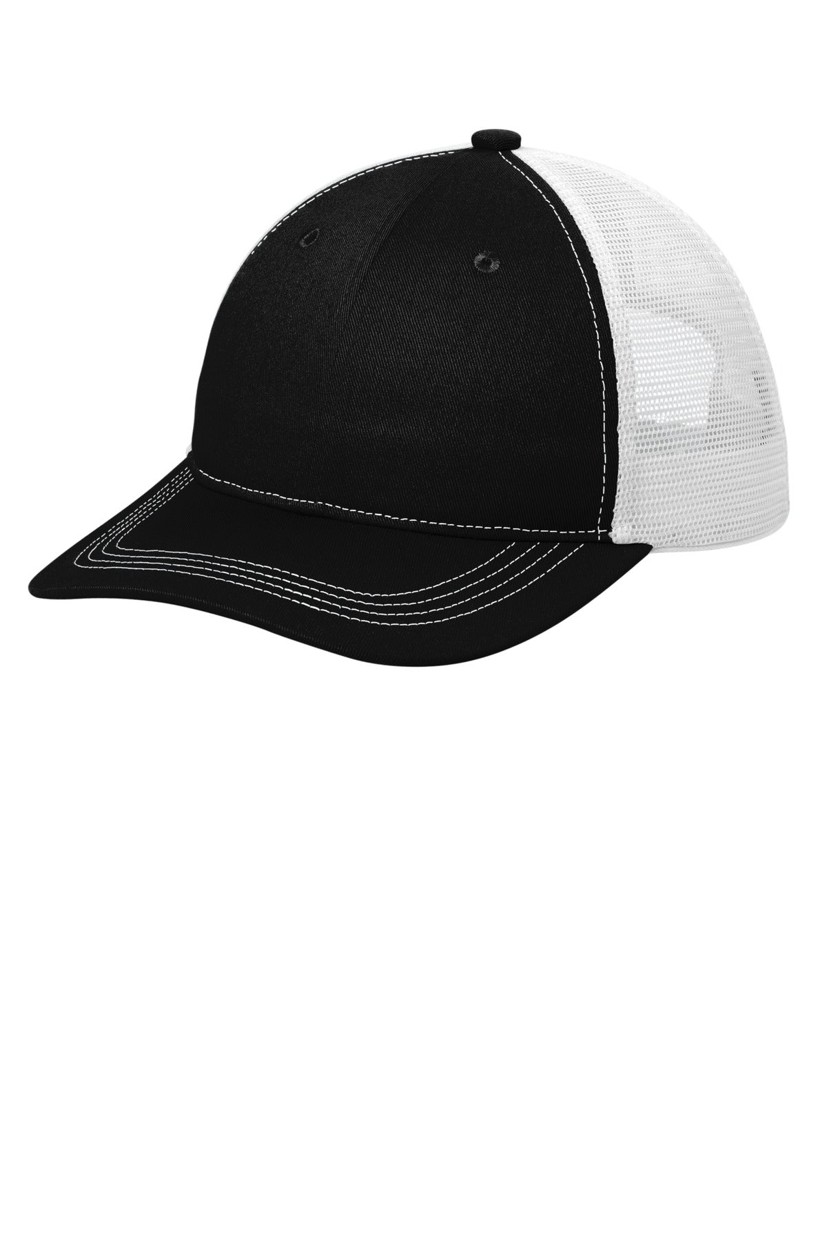 Port Authority Unstructured Snapback Trucker Cap C409 - Black/ White