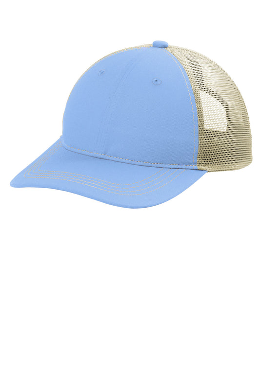 Port Authority Unstructured Snapback Trucker Cap C409 - Carolina Blue/ Tan