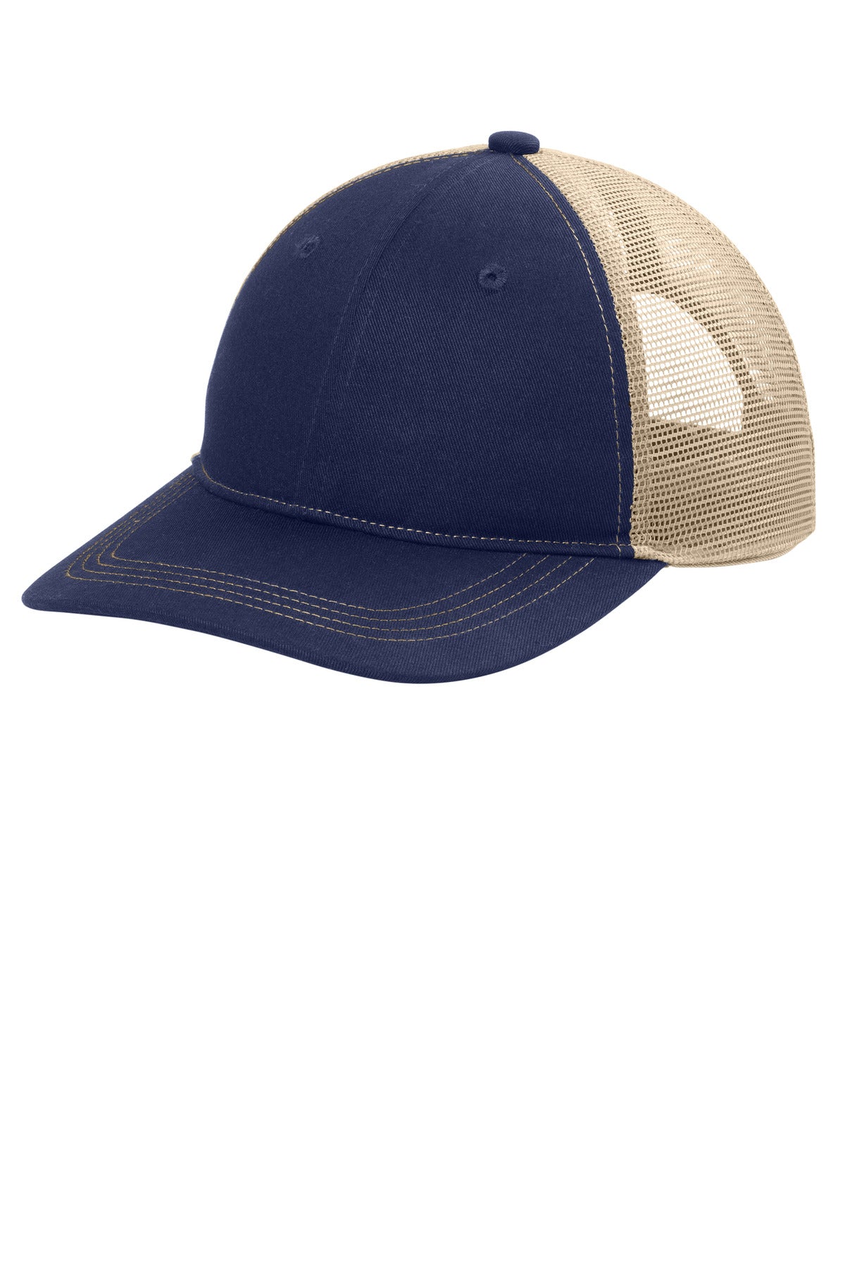 Port Authority Unstructured Snapback Trucker Cap C409 - True Navy/ Tan