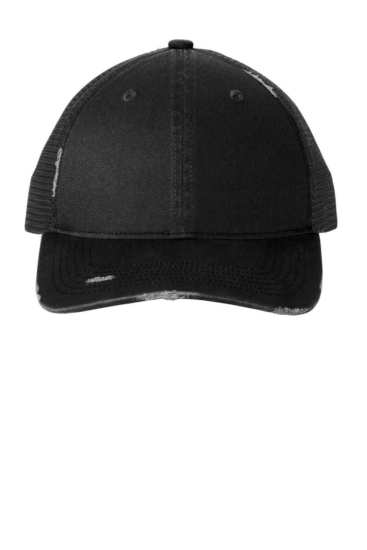Port Authority Distressed Mesh Back Cap C600 - Black/ Black
