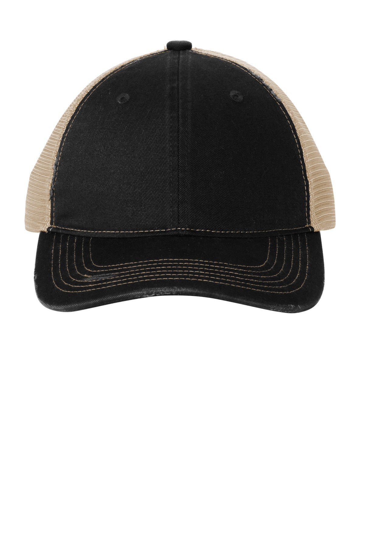 Port Authority Distressed Mesh Back Cap C600 - Black/ Khaki