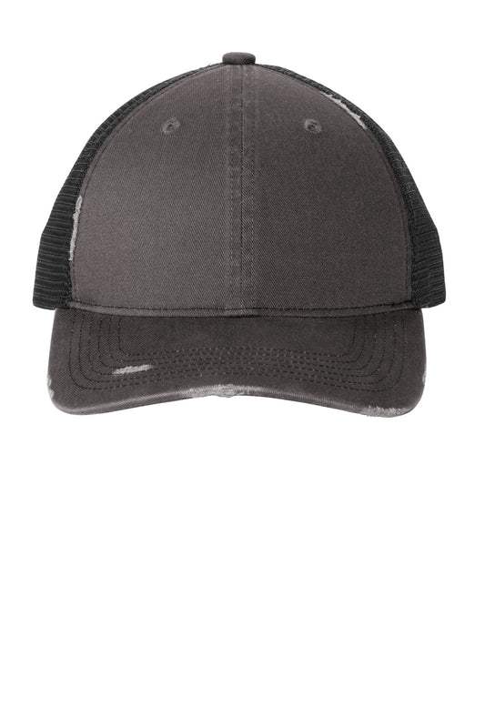 Port Authority Distressed Mesh Back Cap C600 - Grey Steel/ Black
