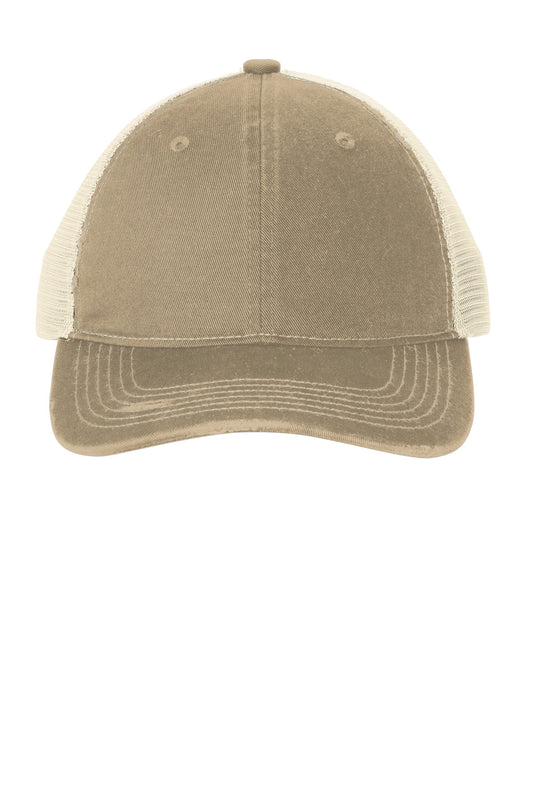 Port Authority Distressed Mesh Back Cap C600 - Khaki/ Stone
