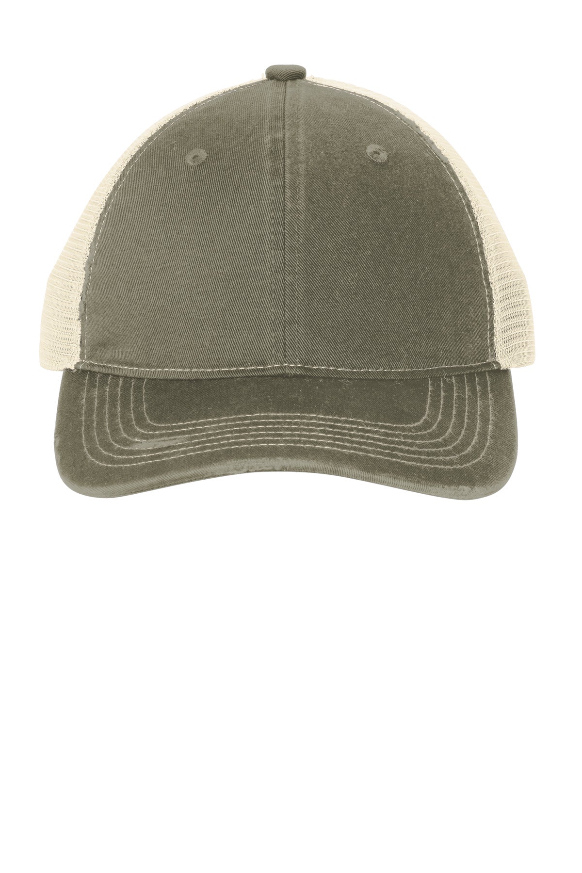 Port Authority Distressed Mesh Back Cap C600 - Light Olive/ Stone
