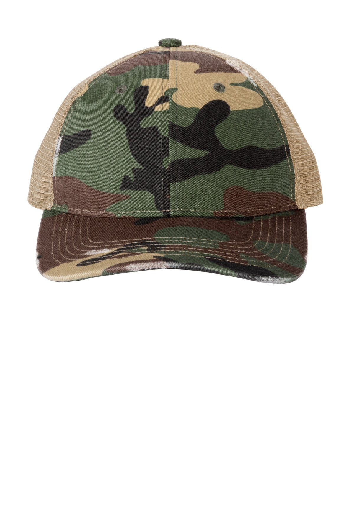 Port Authority Distressed Mesh Back Cap C600 - Military Camo/ Khaki