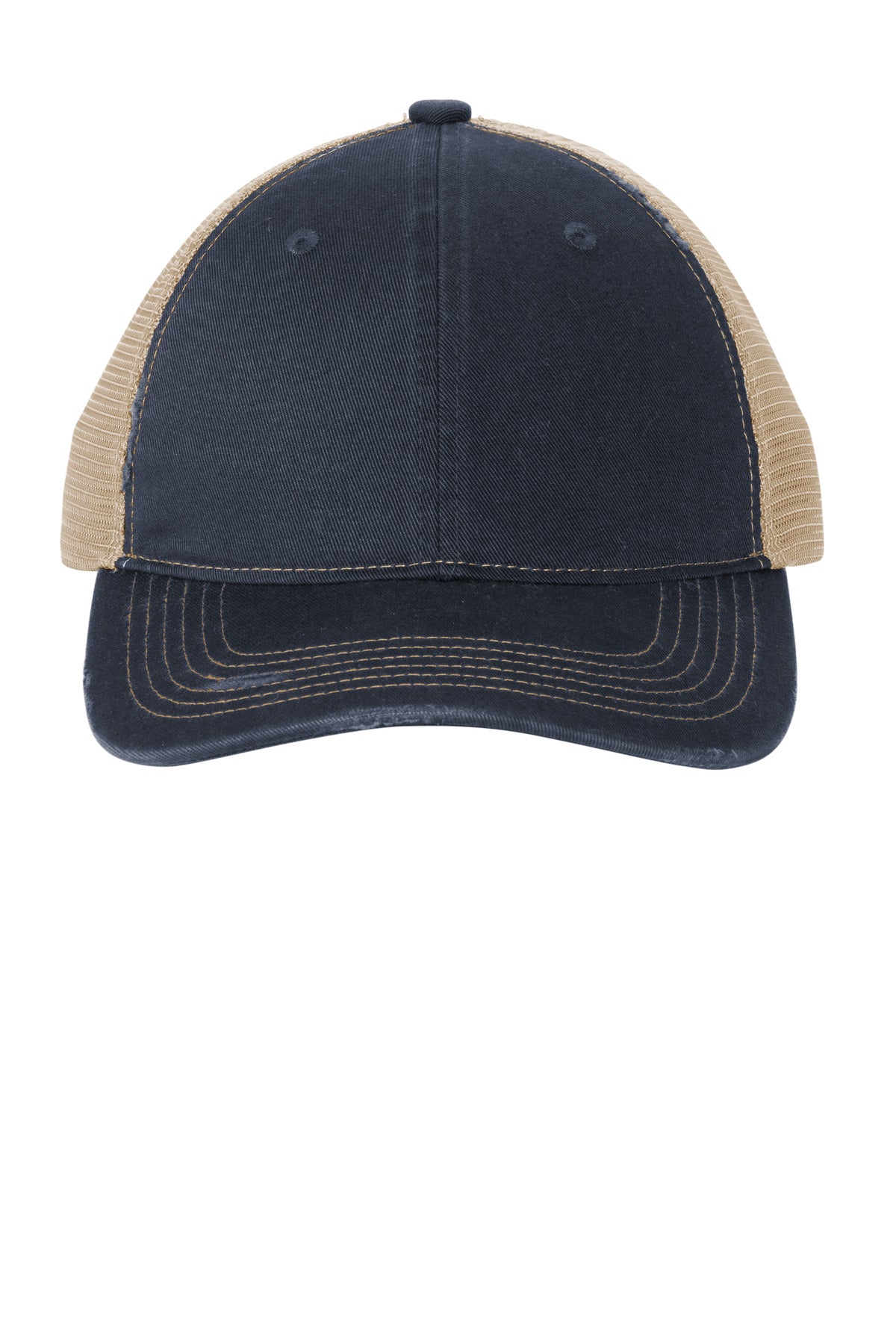 Port Authority Distressed Mesh Back Cap C600 - River Blue Navy/ Khaki