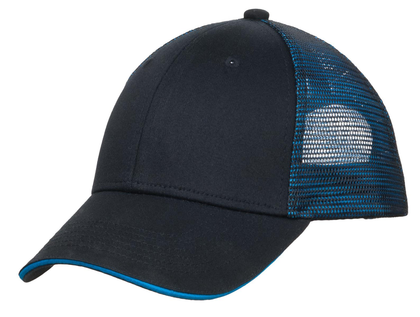 Port Authority Double Mesh Snapback Sandwich Bill Cap. C818 - Black/ Shock Blue