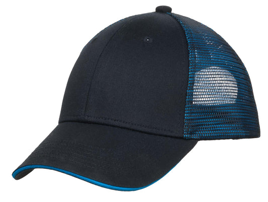 Port Authority Double Mesh Snapback Sandwich Bill Cap. C818 - Black/ Shock Blue