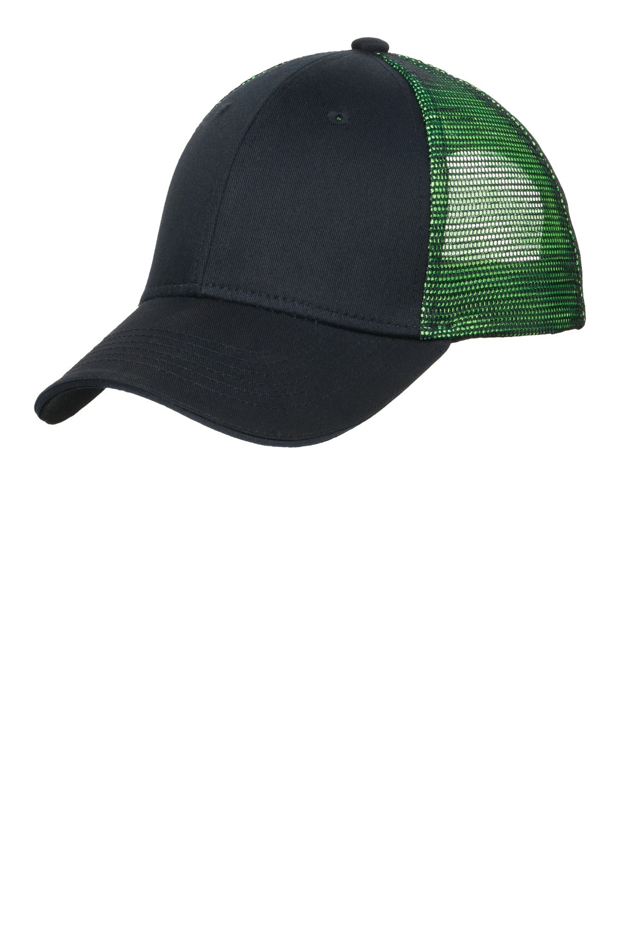 Port Authority Double Mesh Snapback Sandwich Bill Cap. C818 - Black/ Shock Green