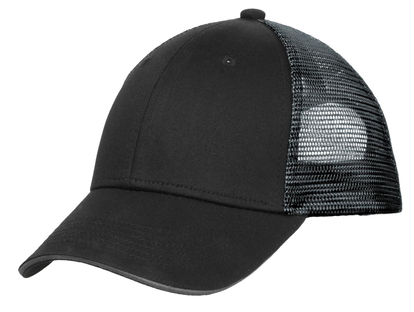 Port Authority Double Mesh Snapback Sandwich Bill Cap. C818 - Black/ Silver