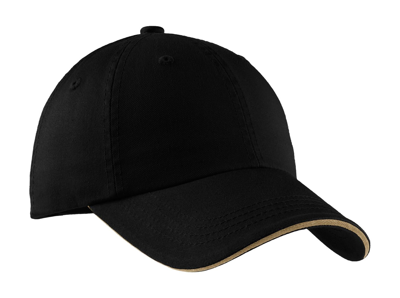 Port Authority Sandwich Bill Cap with Striped Closure.  C830 - Black/ Khaki