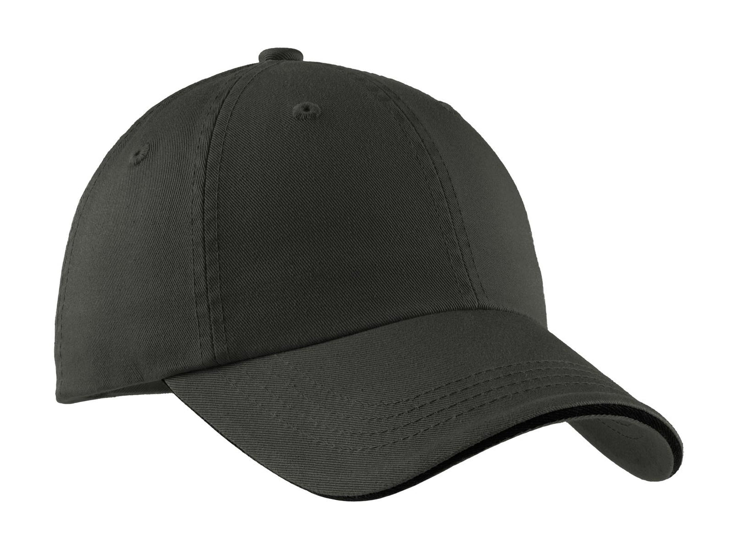 Port Authority Sandwich Bill Cap with Striped Closure.  C830 - Charcoal/ Black