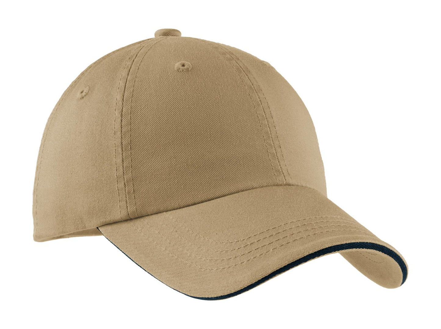 Port Authority Sandwich Bill Cap with Striped Closure.  C830 - Khaki/ Charcoal Blue
