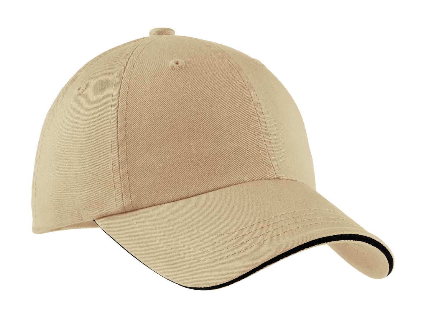 Port Authority Sandwich Bill Cap with Striped Closure.  C830 - Stone/ Black