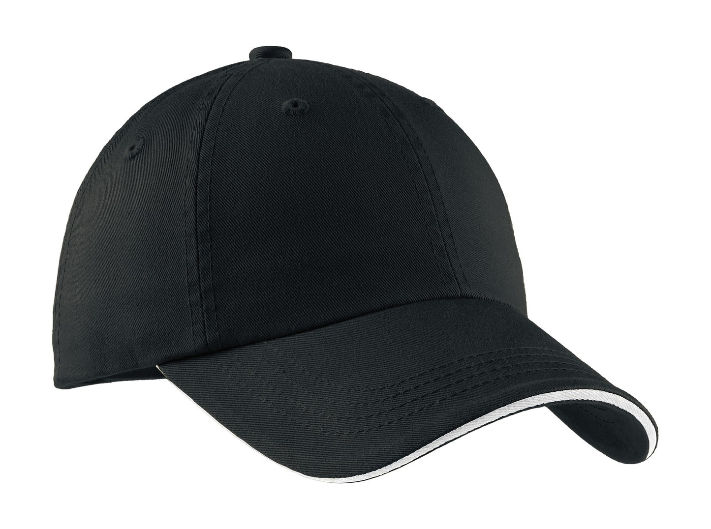 Port Authority Sandwich Bill Cap with Striped Closure.  C830 - Black/ White