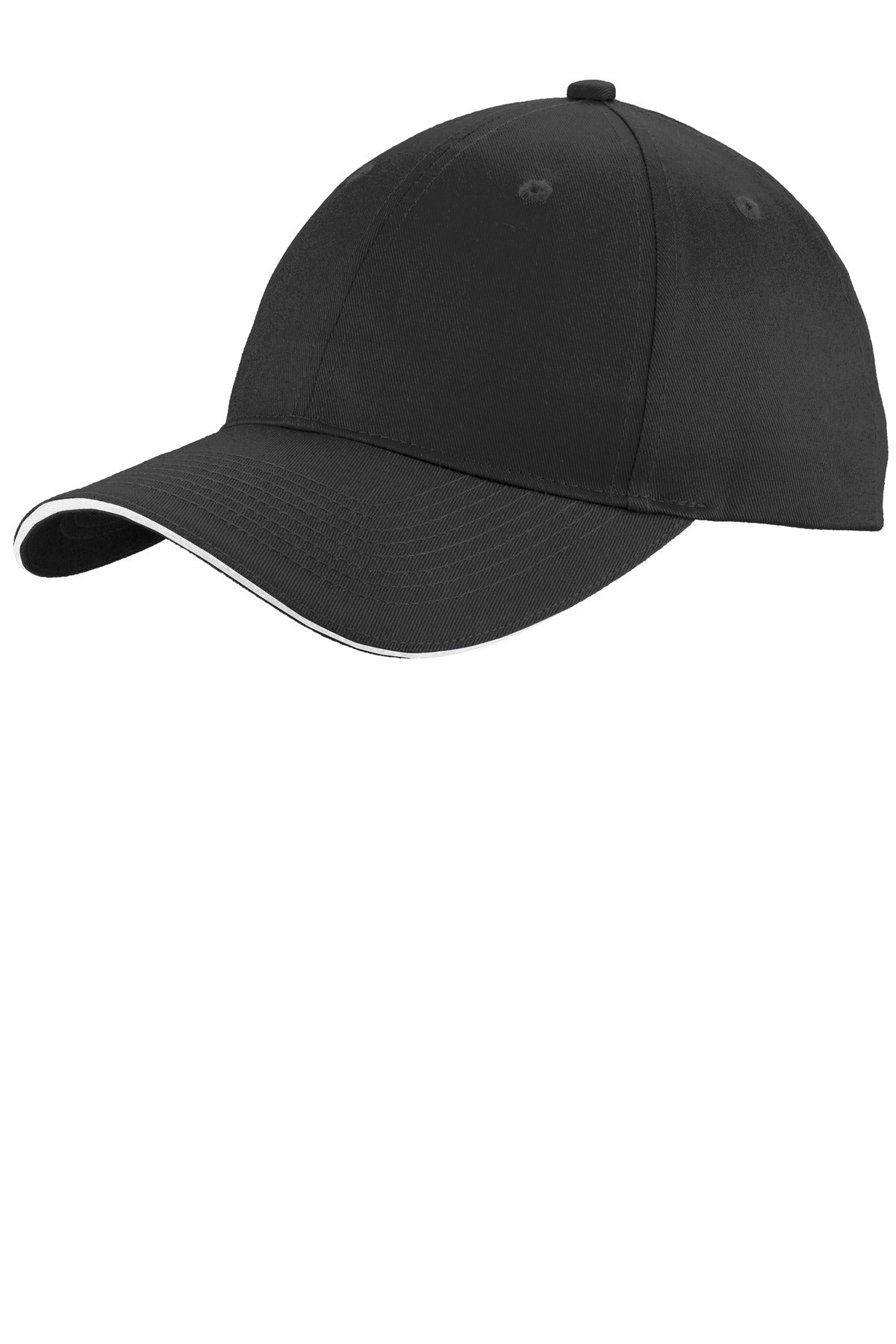 Port Authority Unstructured Sandwich Bill Cap. C919 - Black/ White
