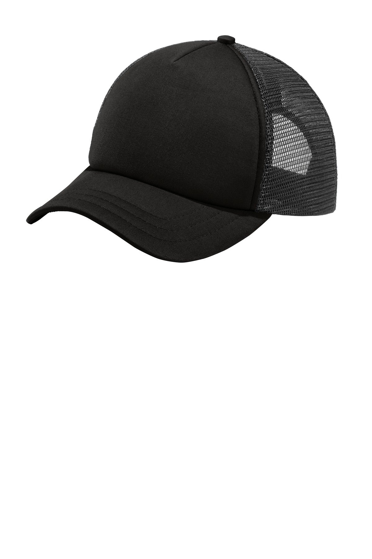 Port Authority  5-Panel Twill Foam Trucker Cap. C936 - Black/ Black