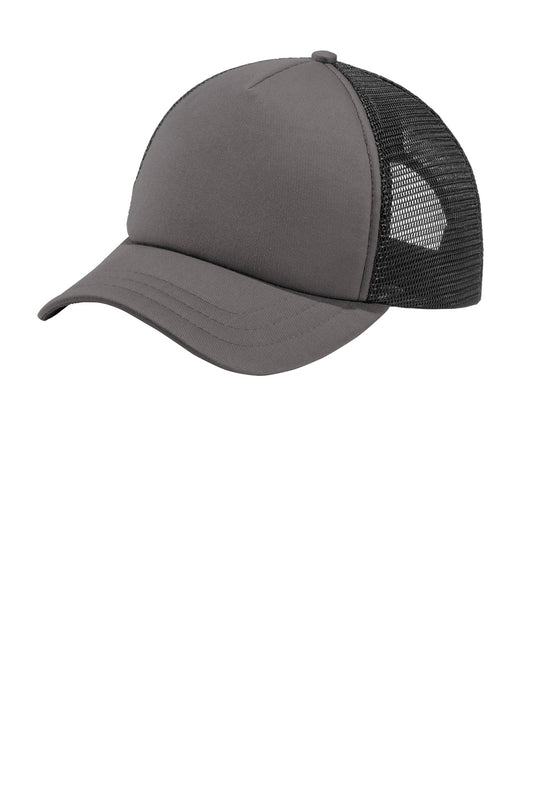 Port Authority  5-Panel Twill Foam Trucker Cap. C936 - Charcoal/ Black