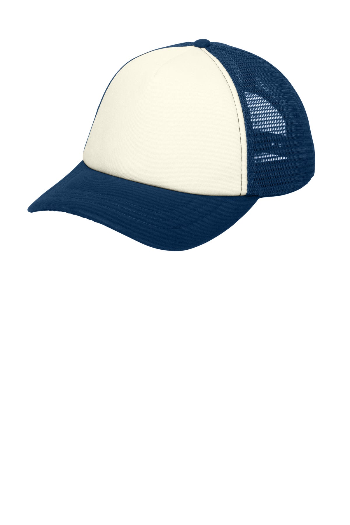 Port Authority  5-Panel Twill Foam Trucker Cap. C936 - Ivory/ Navy